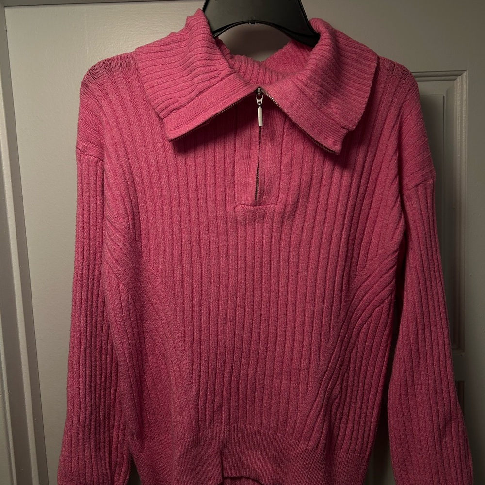 Pink Ribbed Half-Zip Sweater - Picture 7 of 7